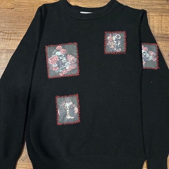 Dior homme vanitas Black wool cashmere blend Sweater with Floral Patches medium - Picture 2 of 8